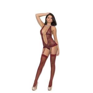 Lace Halter Style Teddiette With Ultra Deep V Neckline